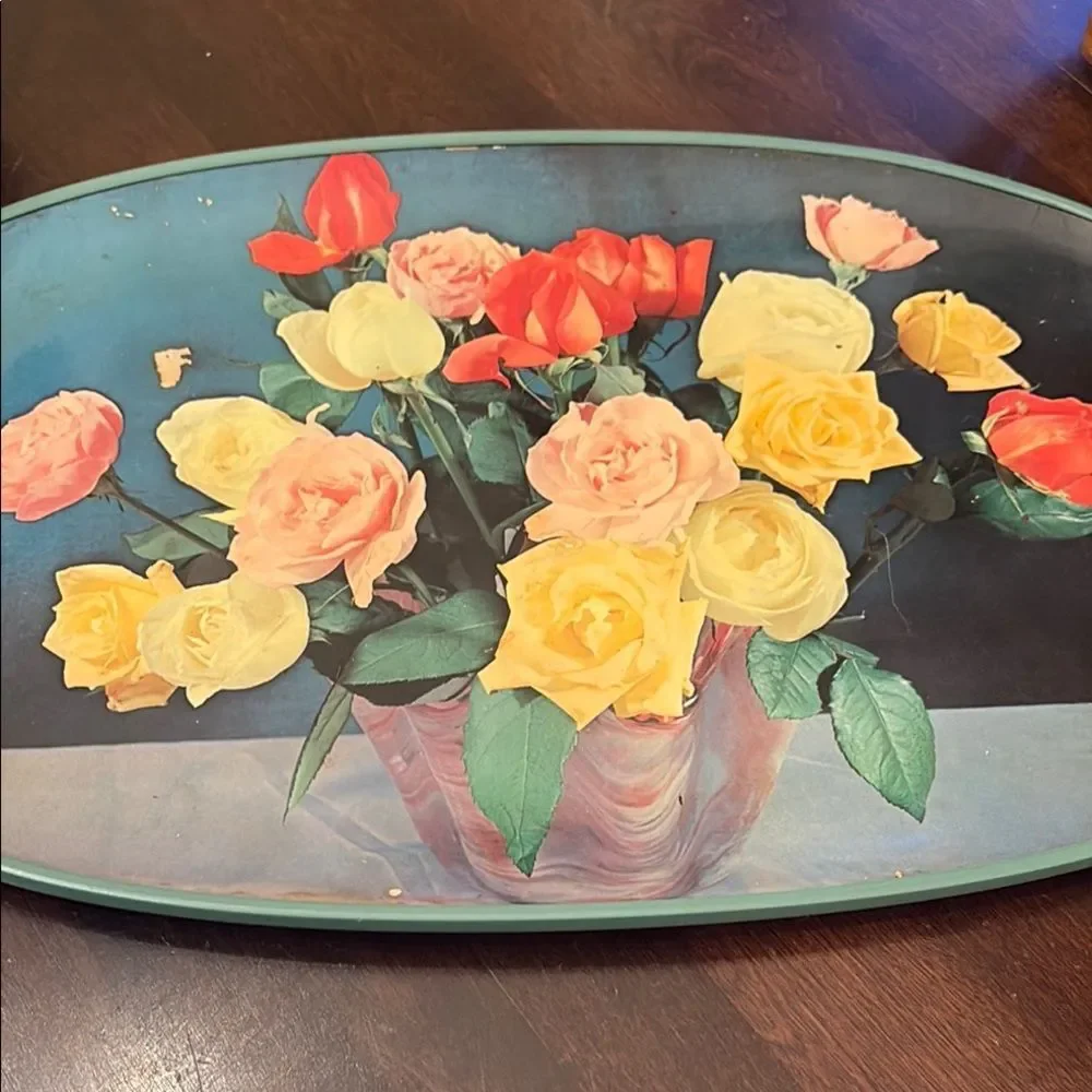Vintage Floral Tray with Colorful Roses